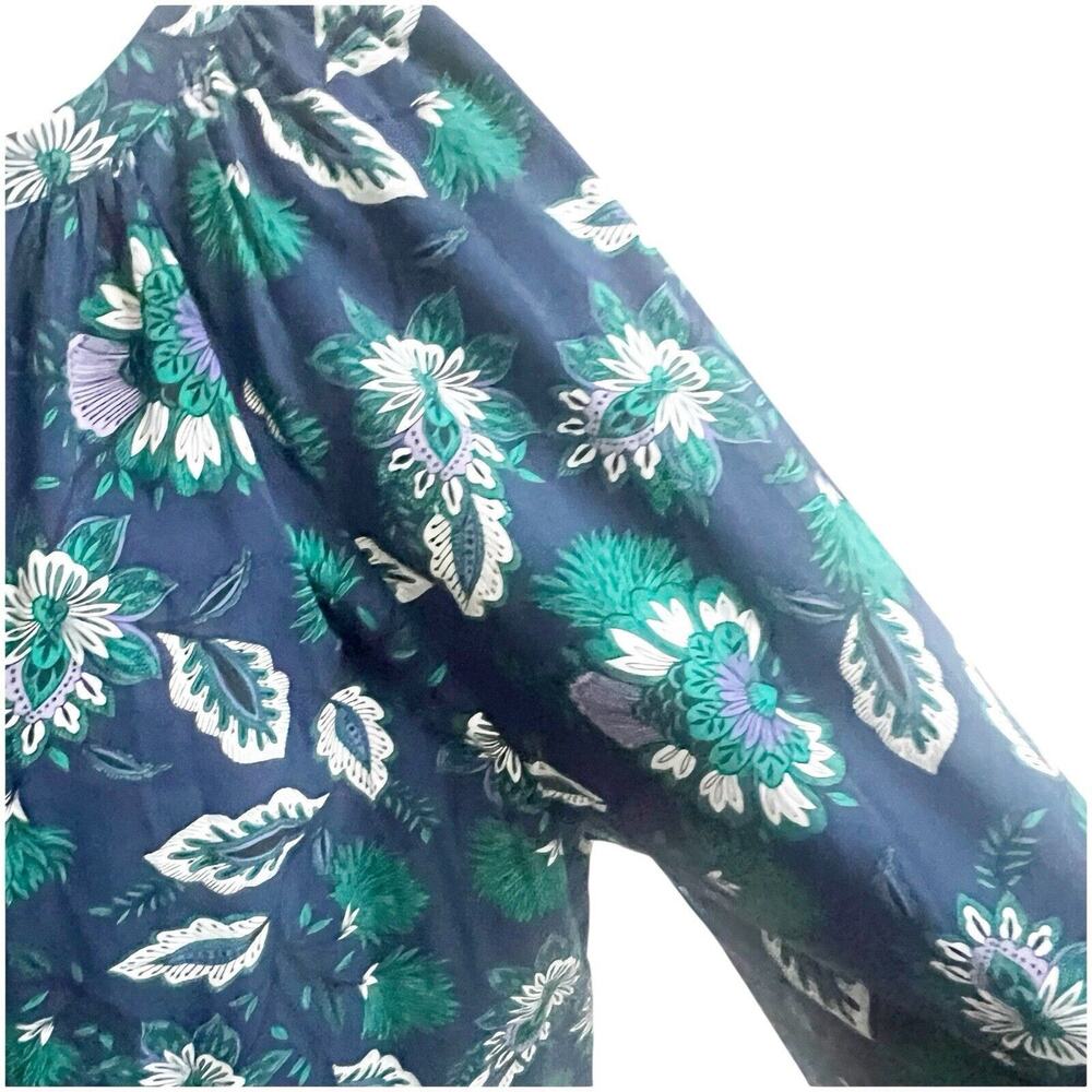 Loft Women’s Long Sleeve Blouse Floral Cotton Size XL Round Neck Navy Green - Picture 9 of 11